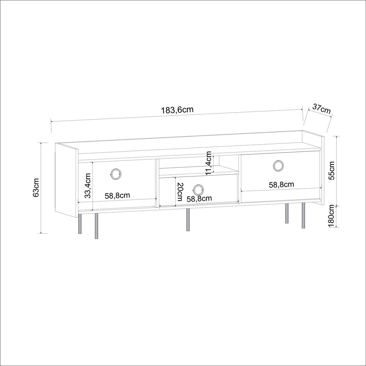 TV-LOWBOARD Büsra Weiß Holz und Marmor Optik 3 türig 9208 - Weiß/Grau, Holzwerkstoff/Metall (184/63/37cm) - moebel17