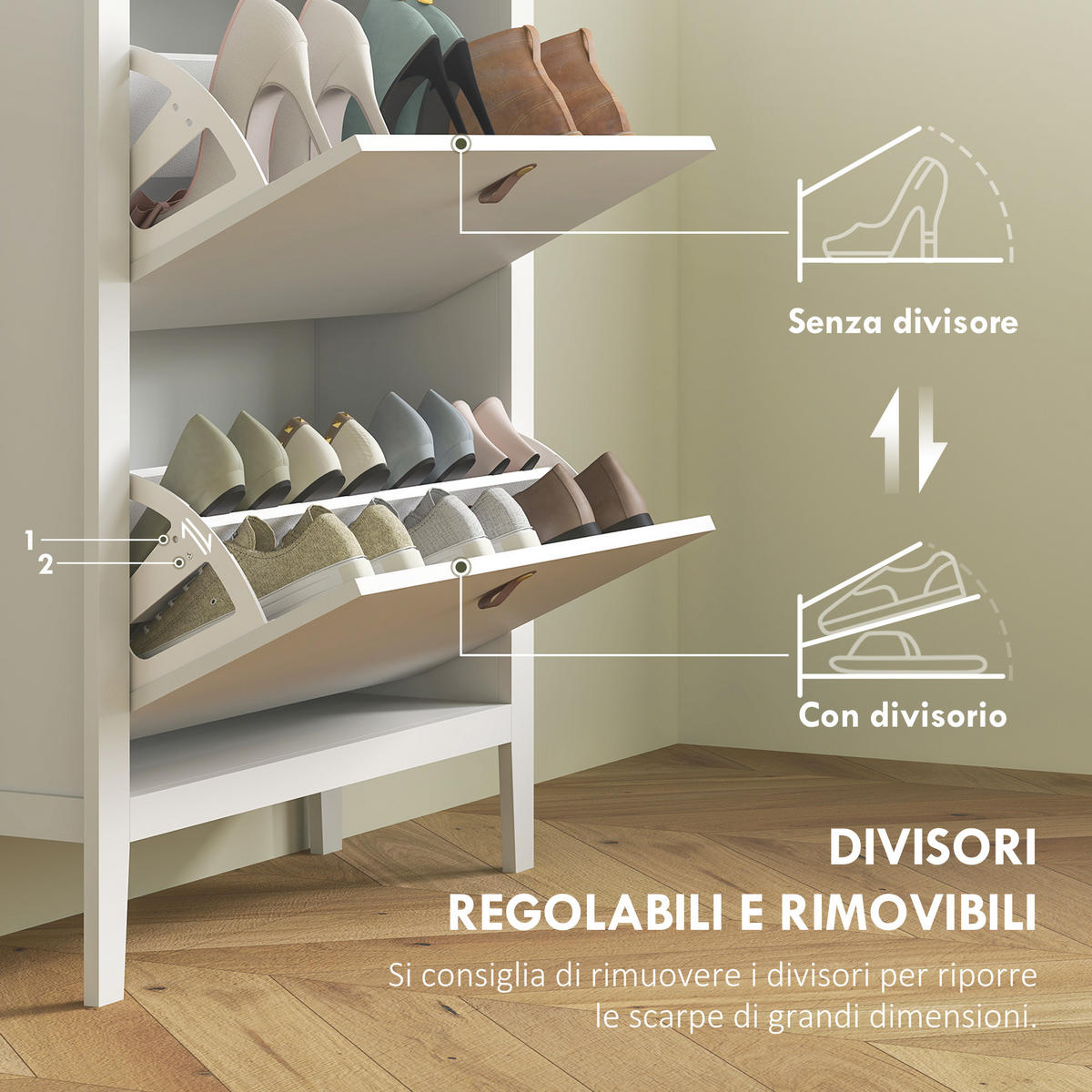 SCHUHABLAGE,2 Klappschubladen für 14 Paar EU44 80x24x95,5cm,weiß - Weiß, Holzwerkstoff (80/95.5/24cm) - Vallsero