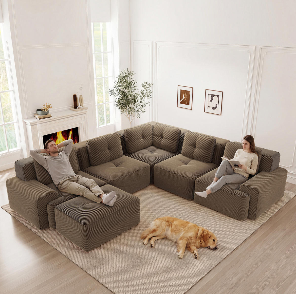 ECKSOFA 295/295/69 cm braun aus Cord mit rutschfestem Stand - Braun, Textil (295/295cm) - OKWISH