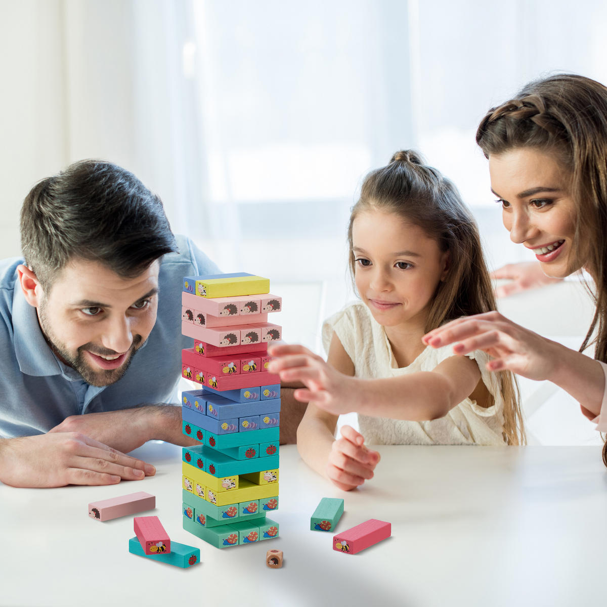 WACKELTURM - Multicolor, Holz (7.5/7.5cm) - Relaxdays