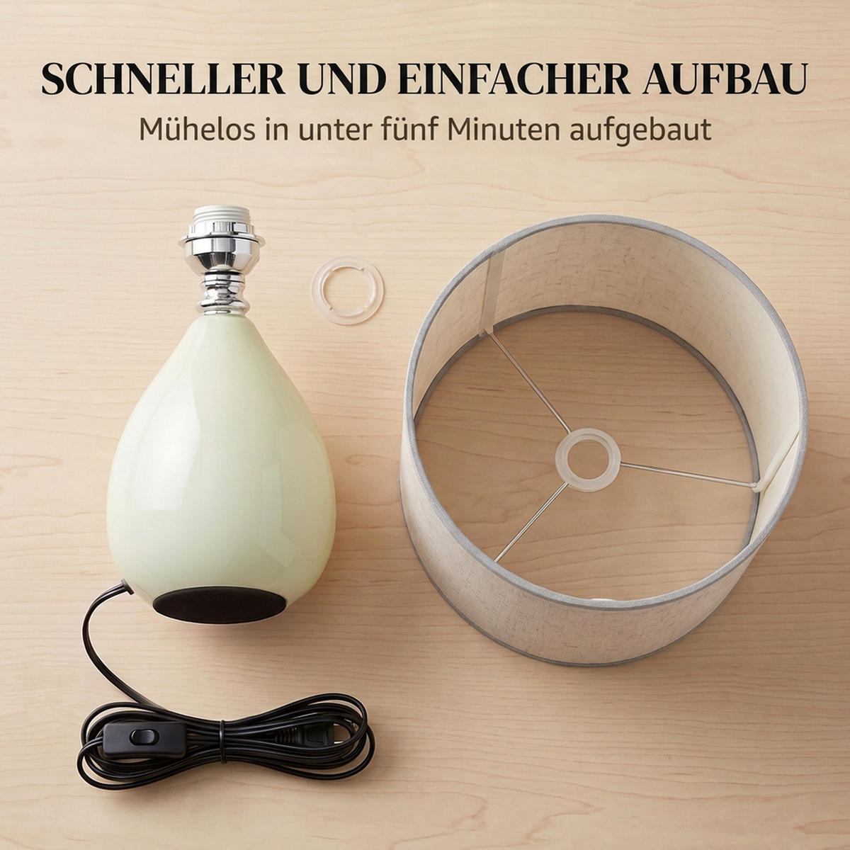 TISCHLAMPE Keramik Leinen Cremeweiß - Creme, Keramik (22/22/35cm) - HOMCOM