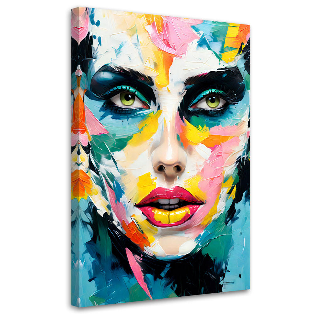 LEINWANDBILD Buntes Gesicht einer Frau 70x100cm - Multicolor, Textil (70/100cm) - Feeby