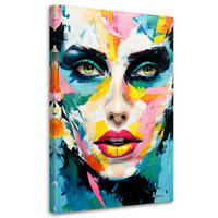 LEINWANDBILD Buntes Gesicht einer Frau 40x60cm - Multicolor, Textil (40/60cm) - Feeby