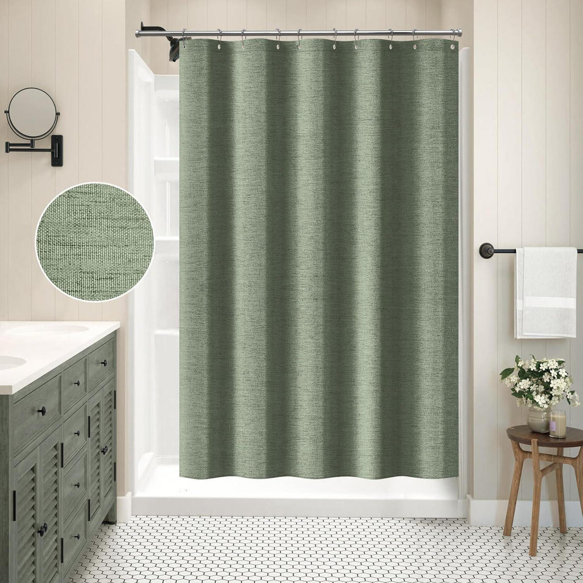DUSCHVORHANG Leinen 152 x 182 cm Grün - Grün, Textil (152/182cm)