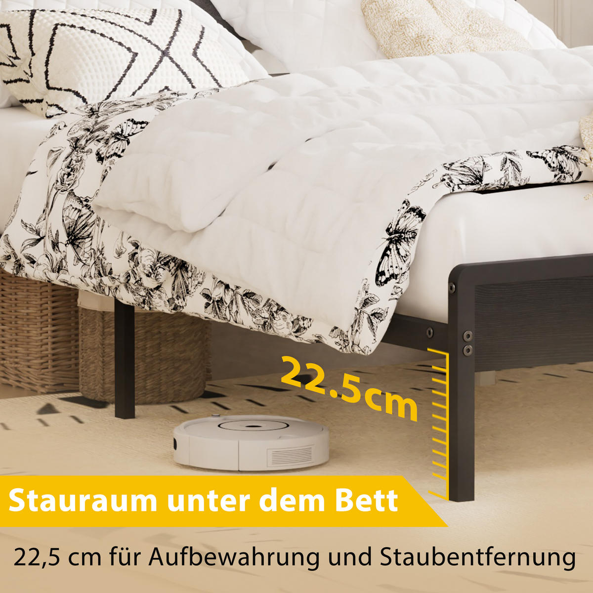 POLSTERBETT 140/190 cm mit LED und Ladestation, DE-41903, in Schwarz - Schwarz, Metall (140/190cm) - ComfortXL