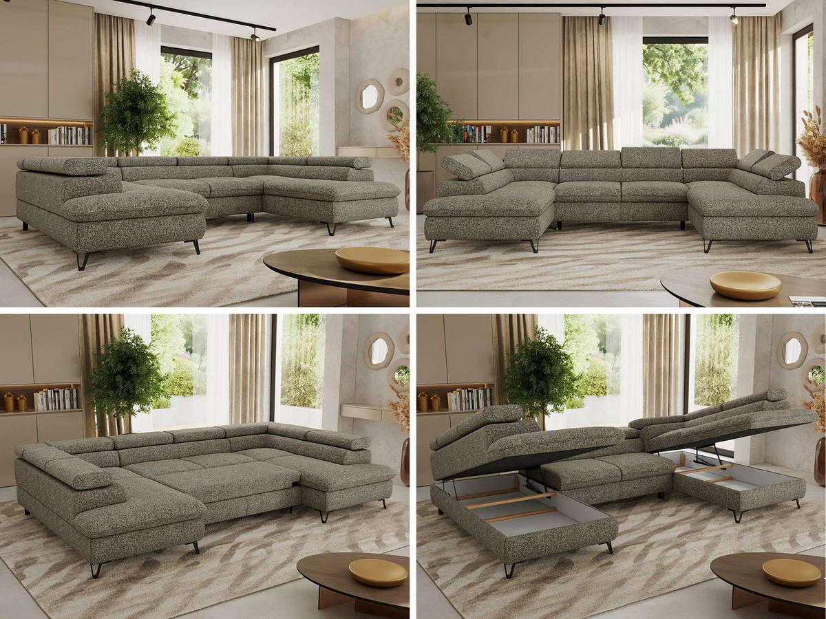 WOHNLANDSCHAFT PABLO U Strukture Grau - Schwarz/Grau, Textil/Metall (346/76/208cm) - MKS