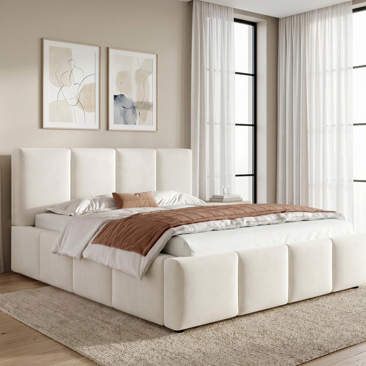 POLSTERBETT Beige Chenille 180x200 Lattenrost Kopfteil - Beige, Textil (180/200cm) - FLIEKS