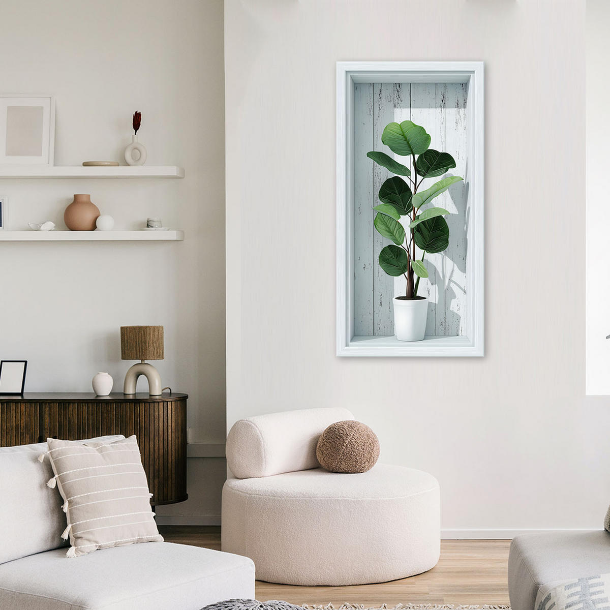 LEINWANDBILD Grüne Blätter in einer 3D-Vertiefung 40x80cm - Weiß, Textil (40/80cm) - Feeby