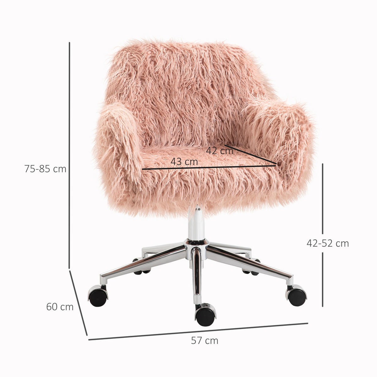 SCHMINKSTUHL Landskrona Fors Rosa/Silber Kunstpelz (100 % Acryl) 57/60/75-85 cm - Rosa, Textil (57/85/60cm) - Jamb