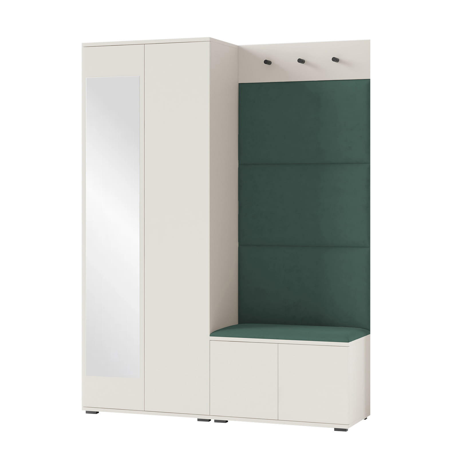 GARDEROBE Napoli 3 Kleiderschrank mit Polsterpaneelen Grün - Beige/Grün, Holzwerkstoff (140/189/40cm) - Jerpax
