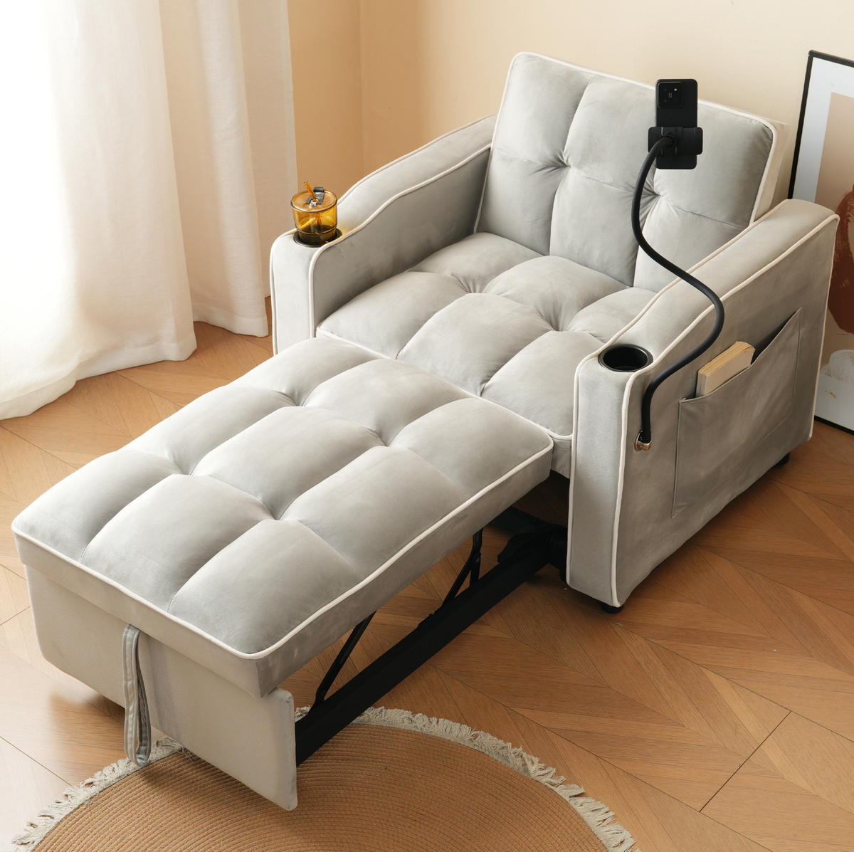 SCHLAFSOFA 3-in-1 ausziehbar 83 x 167 x 76 cm Samt Grau - Grau, Metall (167/76/83cm) - Meubliv