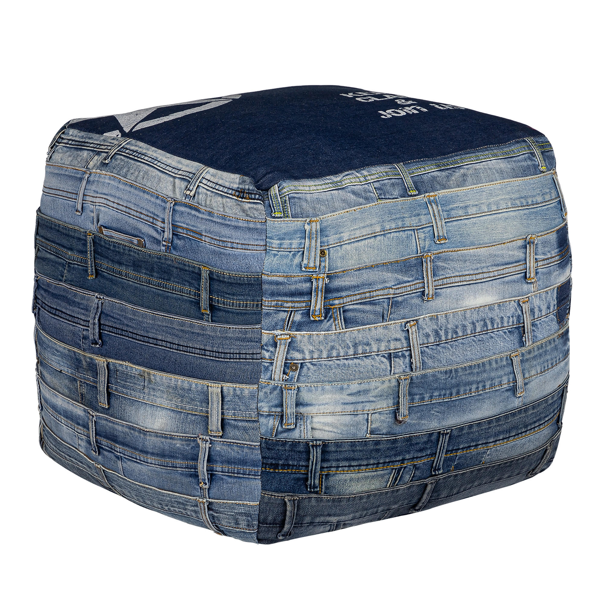 SITZPOUF 45x45x45 cm quadratisch Blau aus Jeans Baumwolle Füllung - Blau, Textil (45/45/45cm) - WOMO-DESIGN