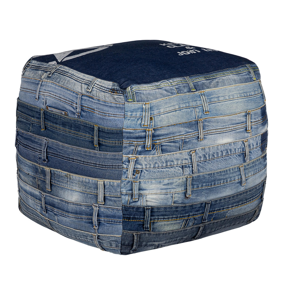 SITZPOUF 45x45x45 cm quadratisch Blau aus Jeans Baumwolle Füllung - Blau, Textil (45/45/45cm) - WOMO-DESIGN