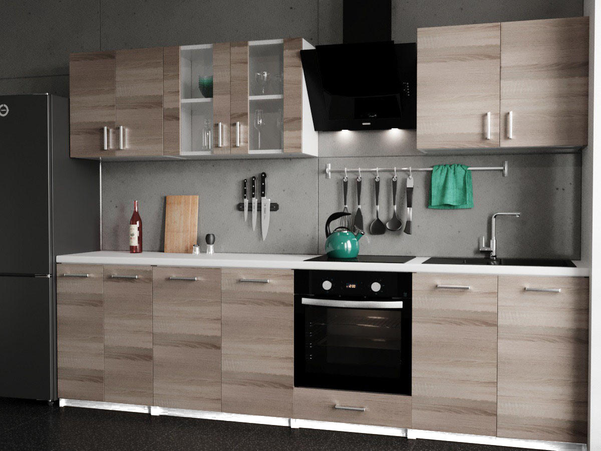 KÜCHENZEILE LECO 280 eiche nelson - Dunkelbraun, Holzwerkstoff (280/82/46cm) - roe furniture