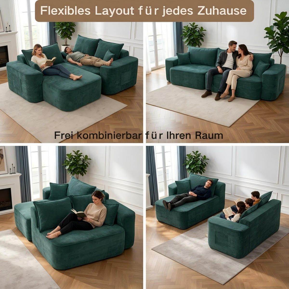 ECKSOFA 262/144/65 cm Grün mit Aufbewahrungsbeutel - Grün, Textil (262/144cm) - Oxeza
