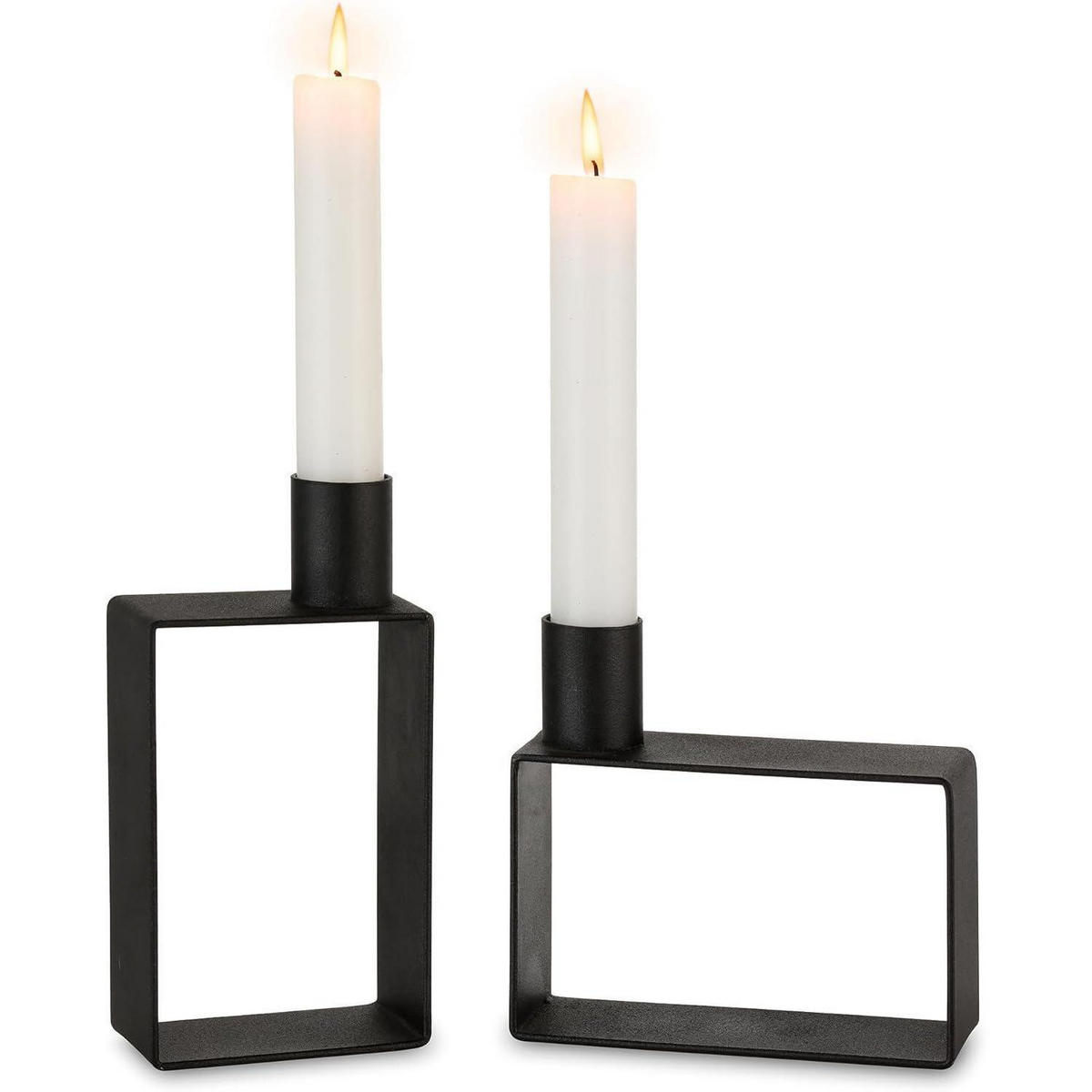 KERZENSTÄNDER 2er Set Metall Schwarz Geometrisch - Schwarz, Metall (10/5/10cm)