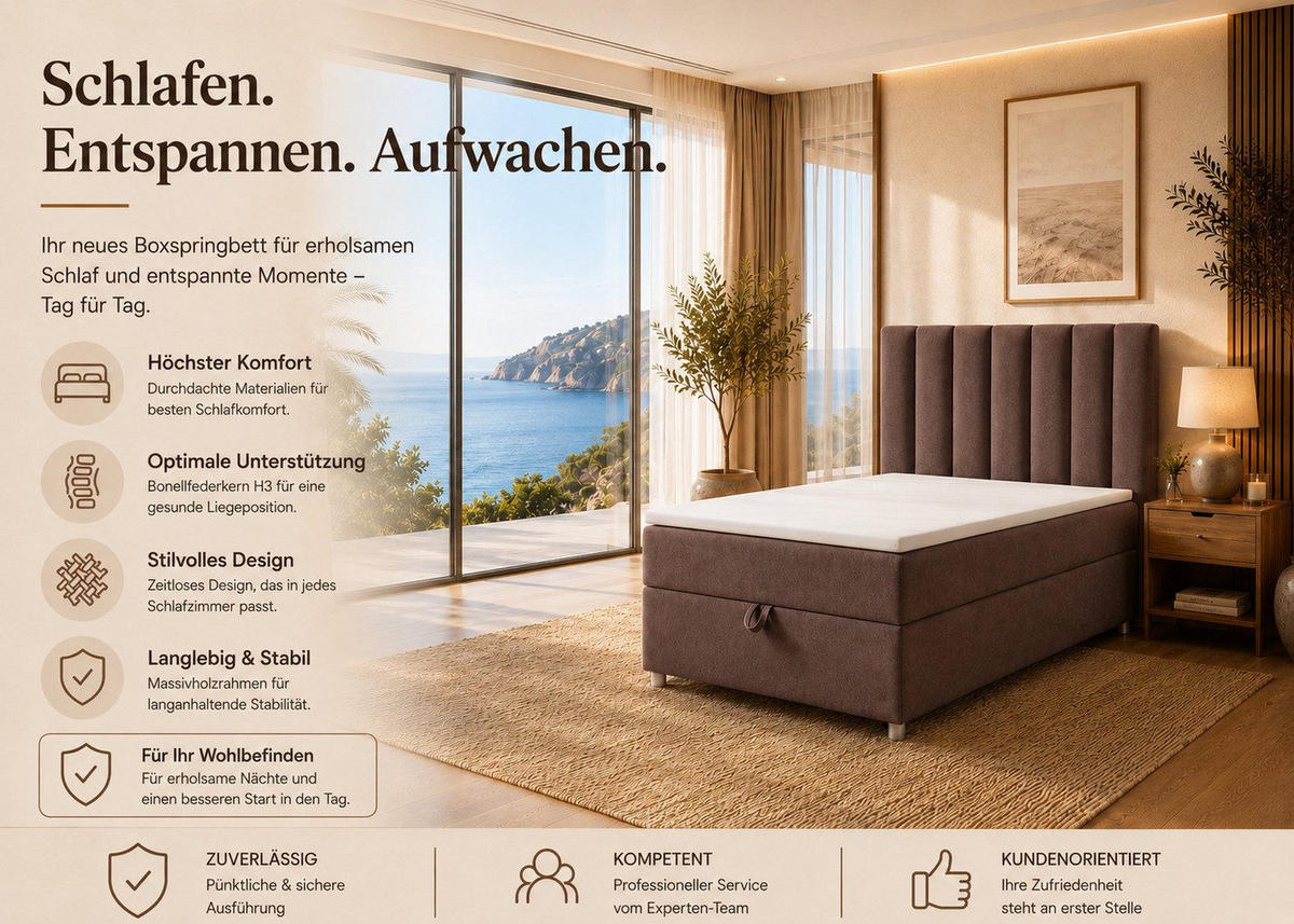 BOXBETT mit Bettkasten Trinity K-10 SINGLE Bonellfederkern inkl. Topper - Braun, Holz/Holzwerkstoff (80/200cm) - Best For Home