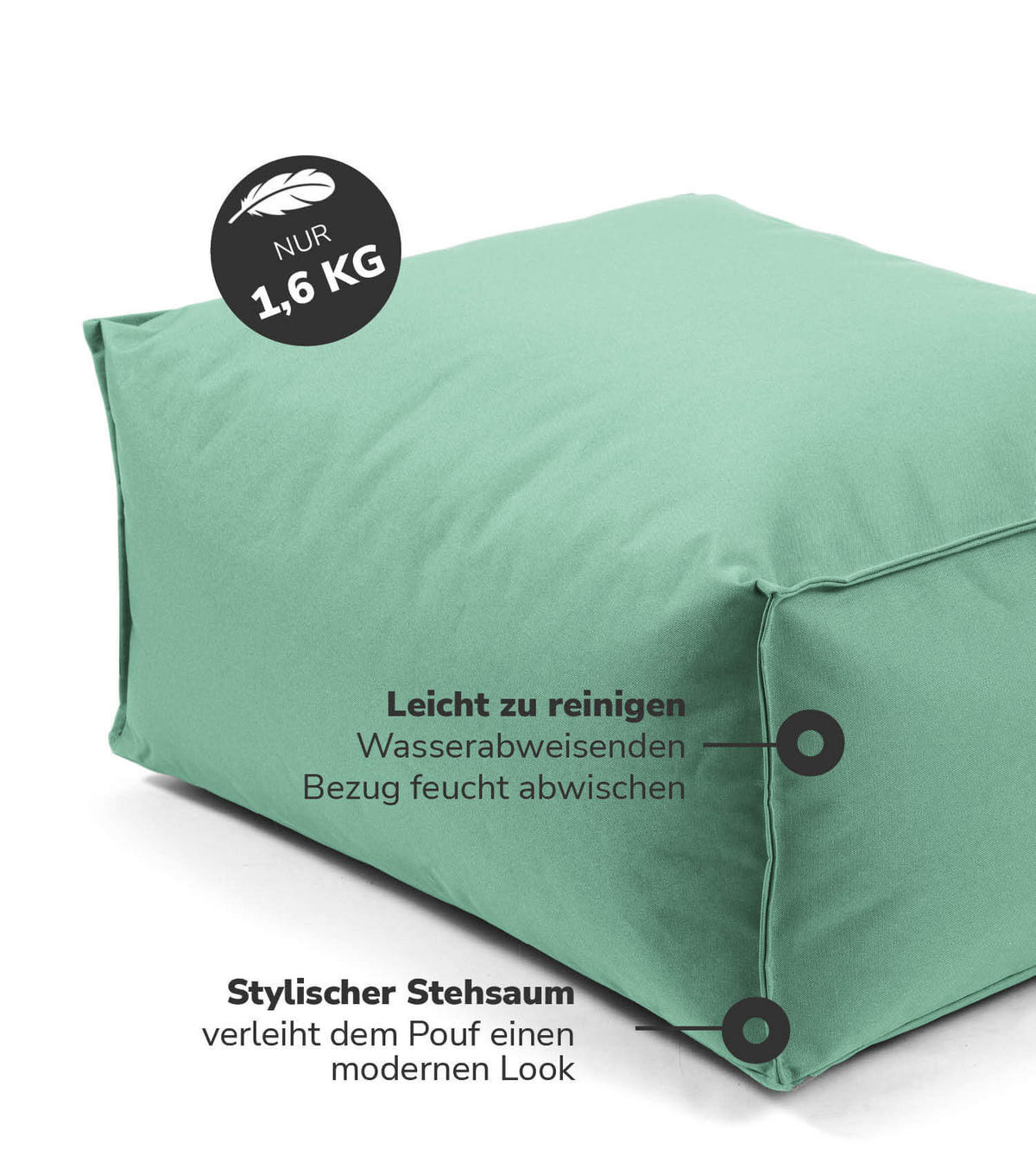 OUTDOOR POUF mit Schutzhülle Der Ruhestifter - Mintgrün, Textil (60/25/45cm) - Mokebo