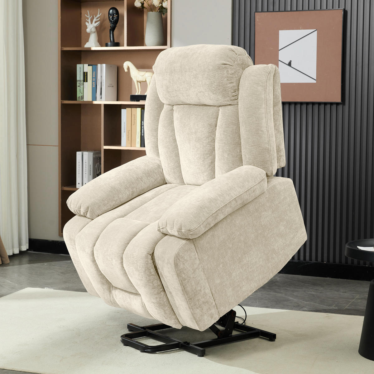 MASSAGESESSEL Stoff Beige mit Massagefunktion, Heizfunktion, USB und Hebefunktion - Beige, Holzwerkstoff/Textil (95/107/94cm) - WISHDOR