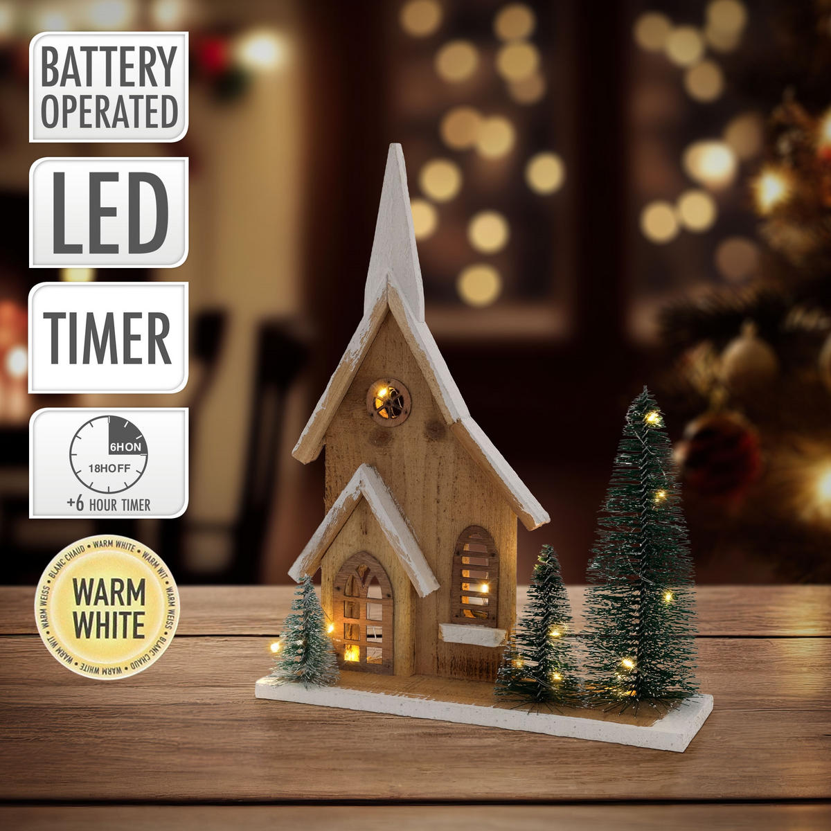 DEKOFIGUR Haus LED 34 cm - Beige, Holz (9/34/28cm) - Home Styling Collection
