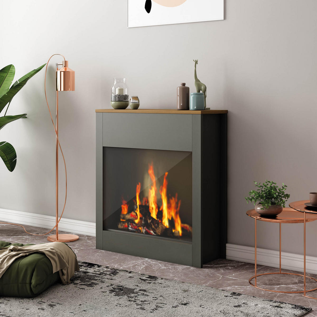 ELEKTROKAMIN Dunkelgrau 27/75/83 cm - Grau, Holzwerkstoff (75/83/27cm) - Mobili Rebecca