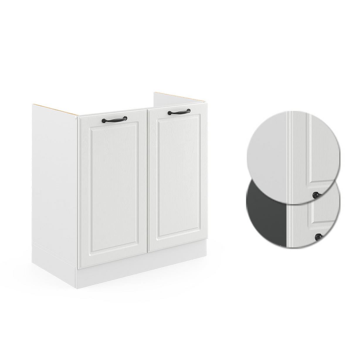 SPÜLENUNTERSCHRANK R-Line Weiß Landhaus 80 cm ohne AP - Creme/Weiß, Holzwerkstoff (80/81.6/46cm) - Vicco