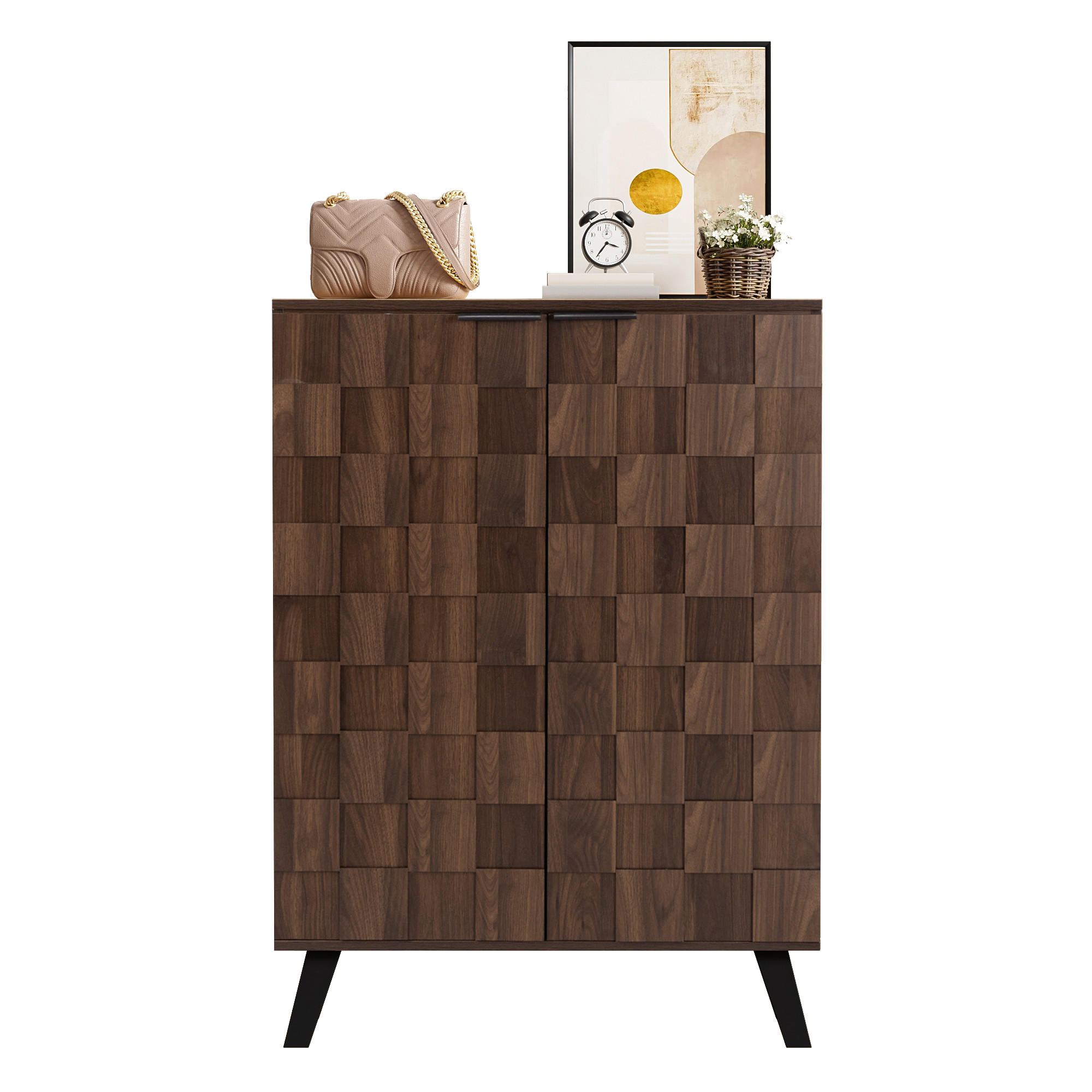 SCHUHSCHRANK 80cm 5 Fächer Holzmaserung verstellbar modern - Naturfarben, Holzwerkstoff (35.5/110/80cm) - FLIEKS