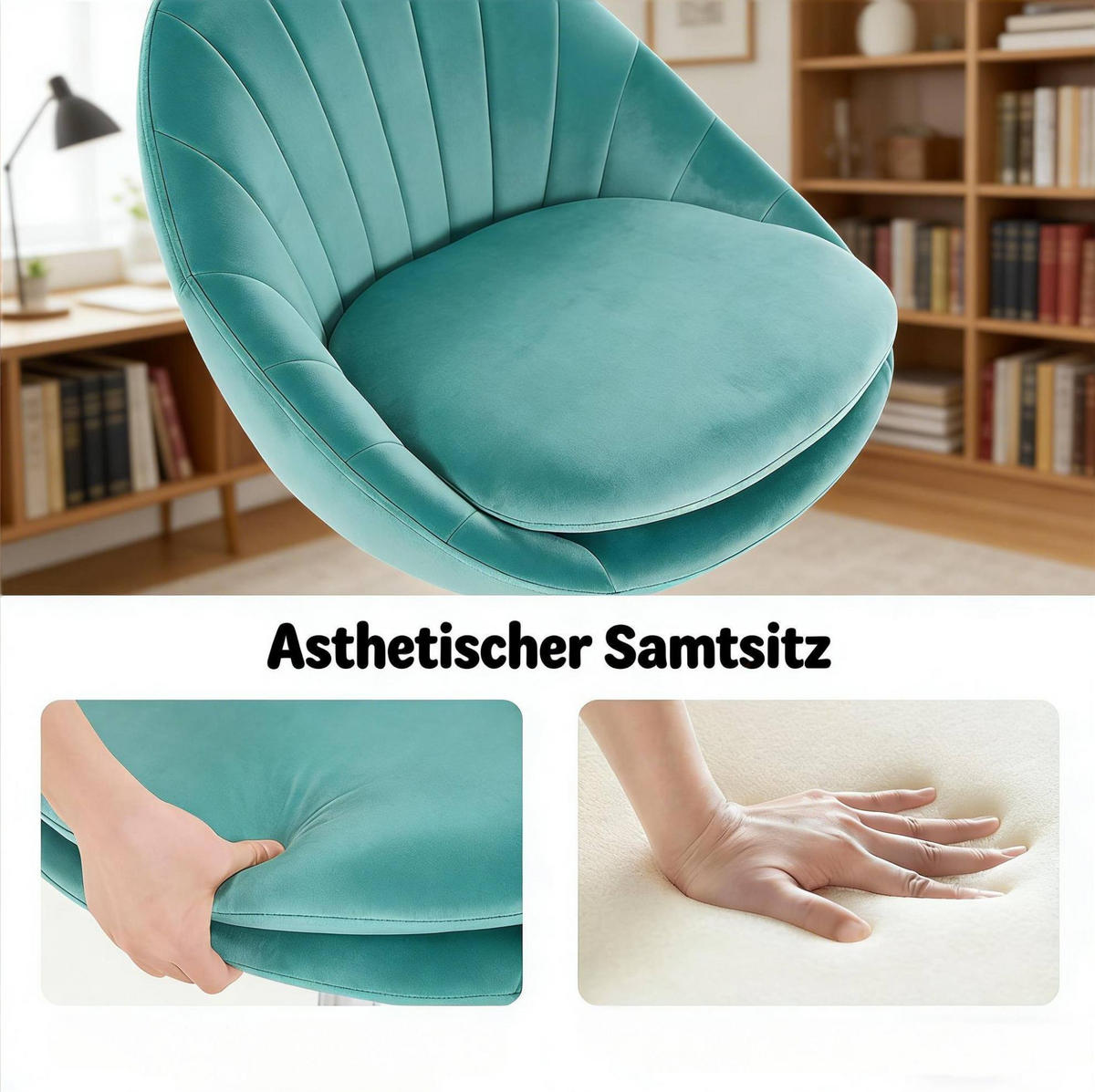BÜROSTUHL höhenverstellbar drehbar Samt Turquoise - Türkis, Metall (52/82/47.5cm) - Meubliv