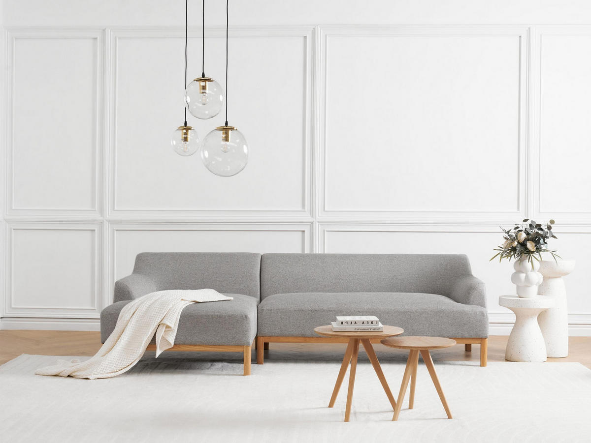 ECKSOFA 3-Sitzer Stoff Hellgrau rechtsseitig Sosjo - Hellgrau, Textil (251/132cm) - Beliani