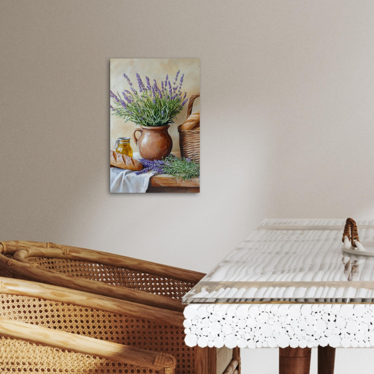 LEINWANDBILD Lavendel - Brot - Stilleben 20x30 cm - Flieder, Textil (20/30cm) - MuchoWow