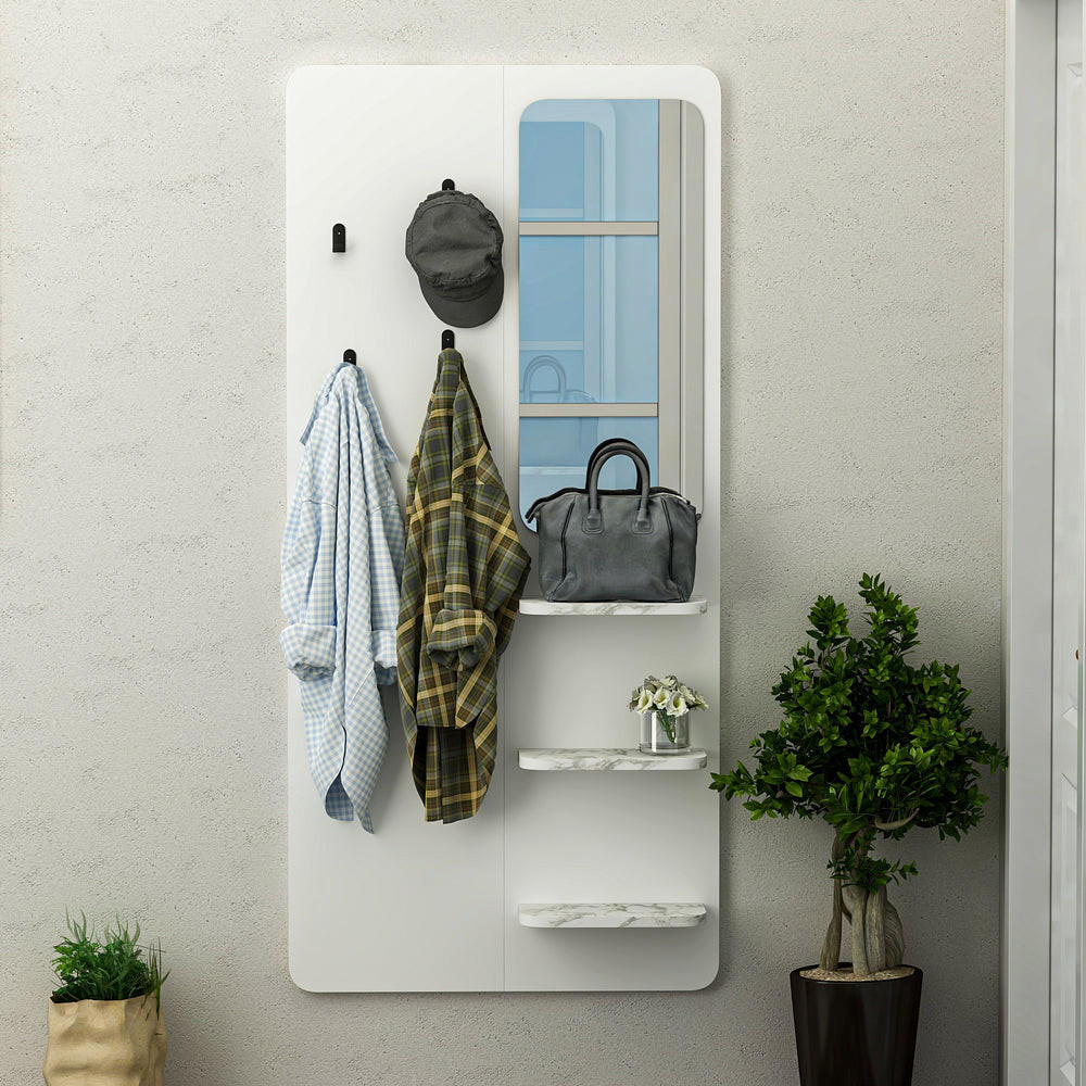 GARDEROBE Buket Weiß Marmor Optik mit Spiegel 9246 - Weiß, Holzwerkstoff (70/150/15cm) - moebel17