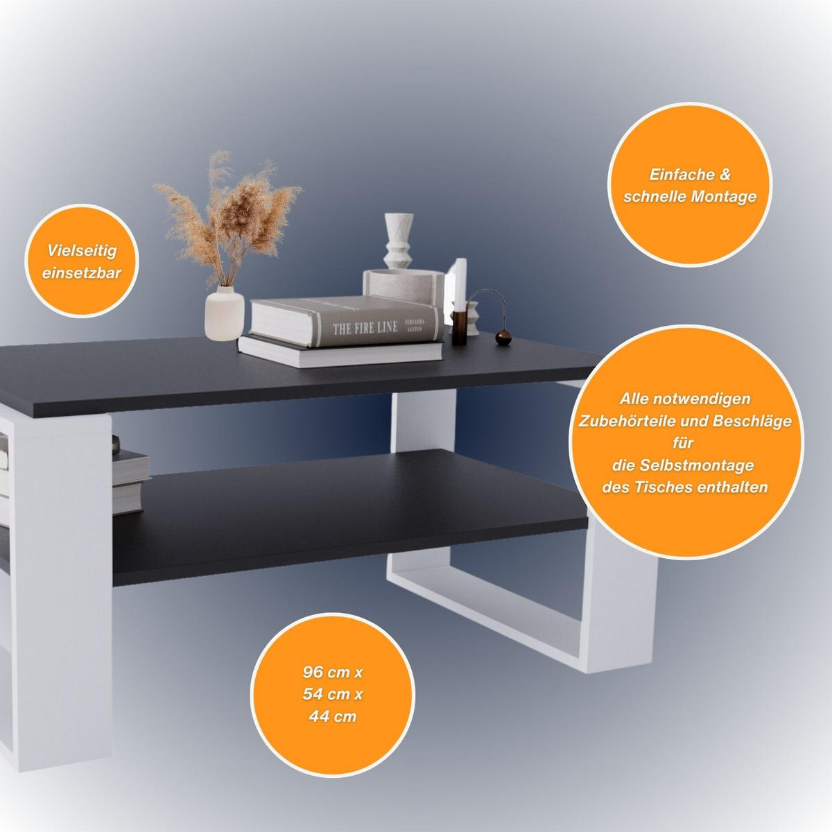 COUCHTISCH Kaja96 96/42/53,8 - Schwarz/Weiß, Holzwerkstoff (54/96/42cm) - RAUMHIRSCH FURNITURE