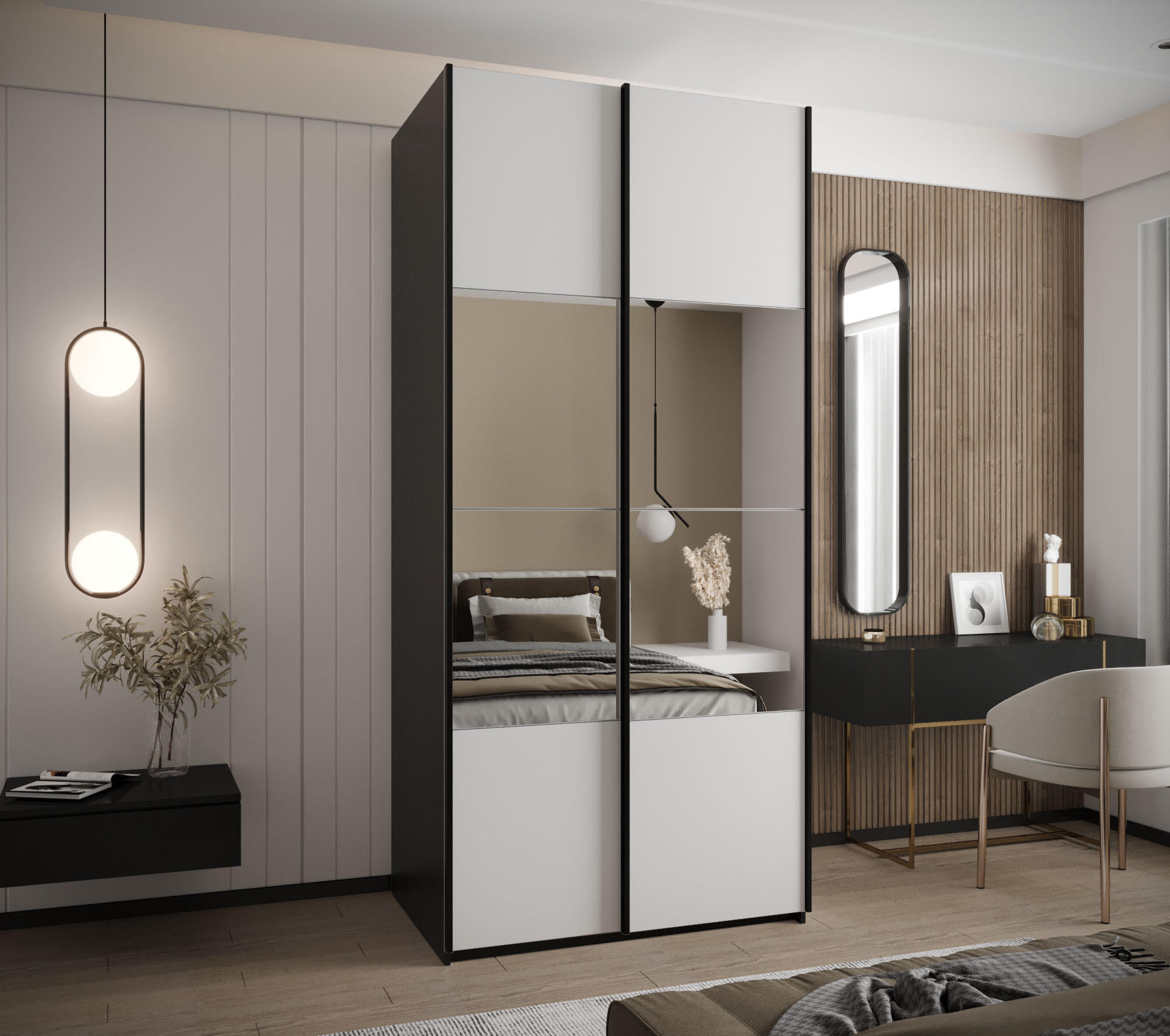 SCHWEBETÜRENSCHRANK 245,5/120/64 2-türig - Schwarz/Weiß, Holz/Metall (120/245/64cm) - Abiks Möbel