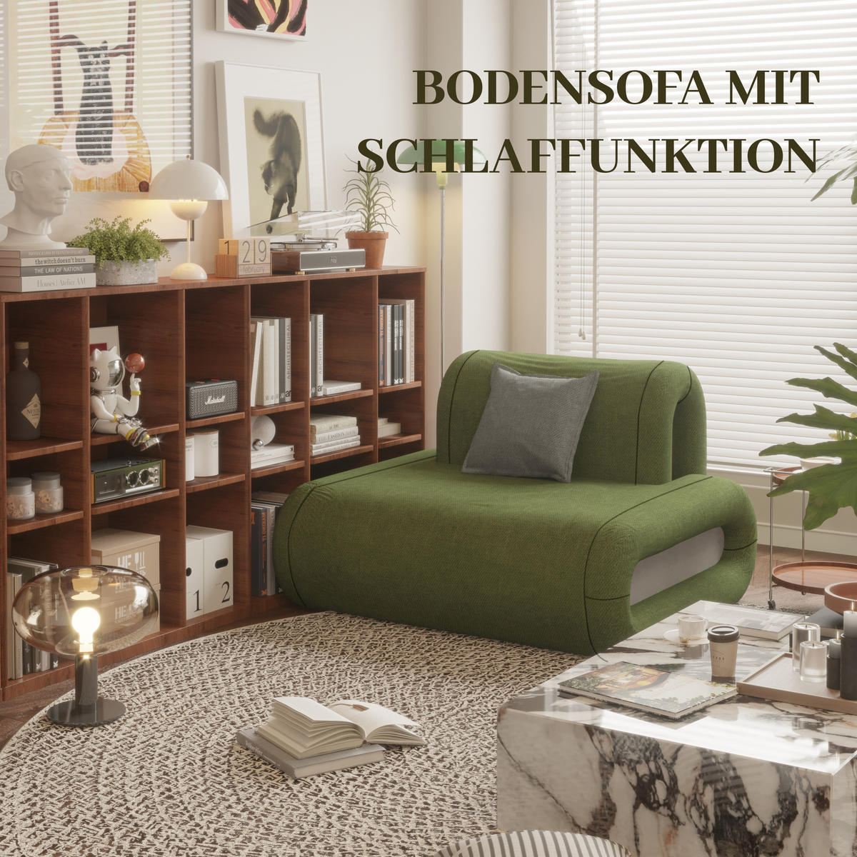 SOFA umwandelbar in Bett grün - Grau/Grün, Textil (110/88/130cm) - Vercart