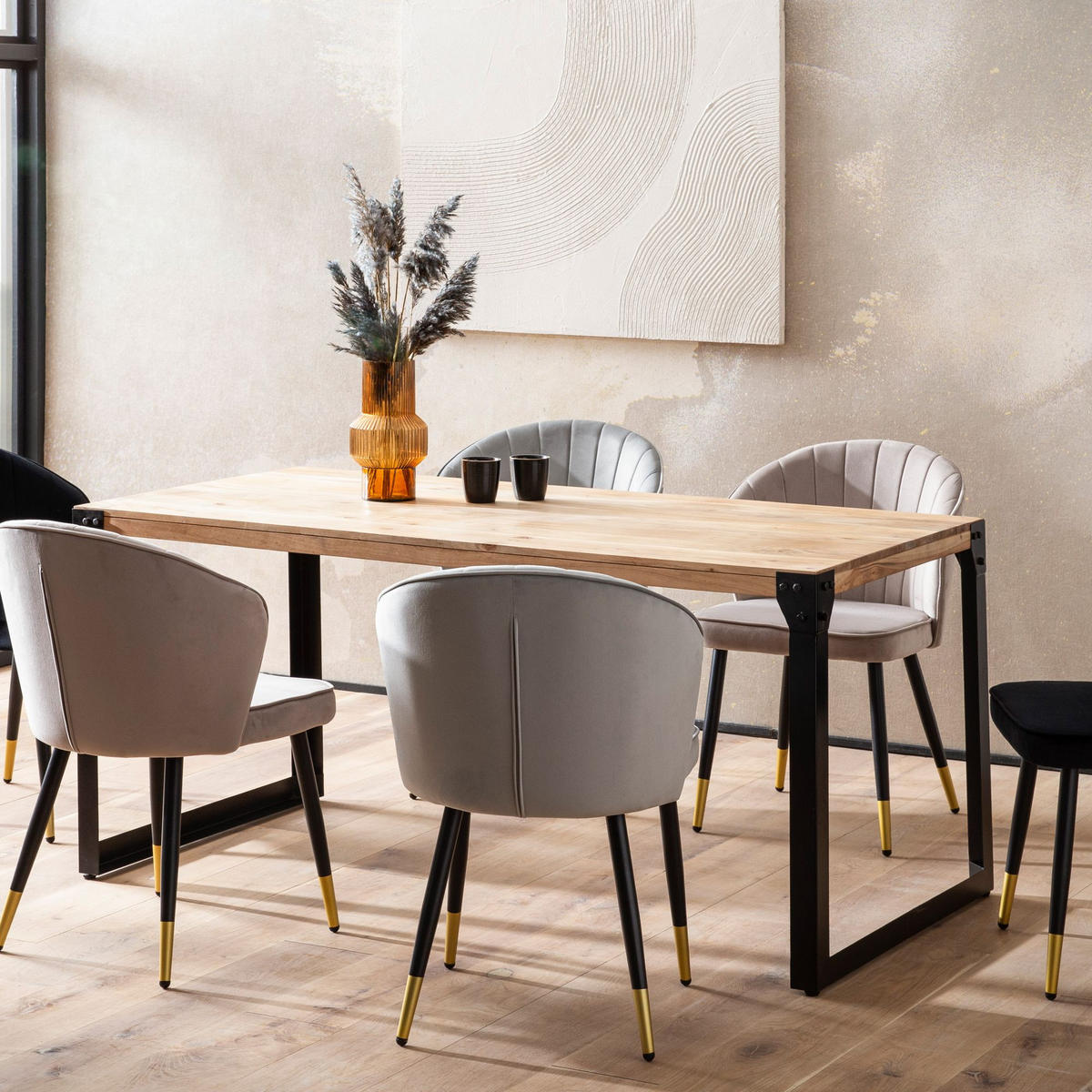 ESSTISCH Massivholz Metall Rechteckig Industrial, Akazie 120x60x76 cm - Schwarz/Akaziefarben, Holz/Metall (60/120/76cm) - KADIMA DESIGN