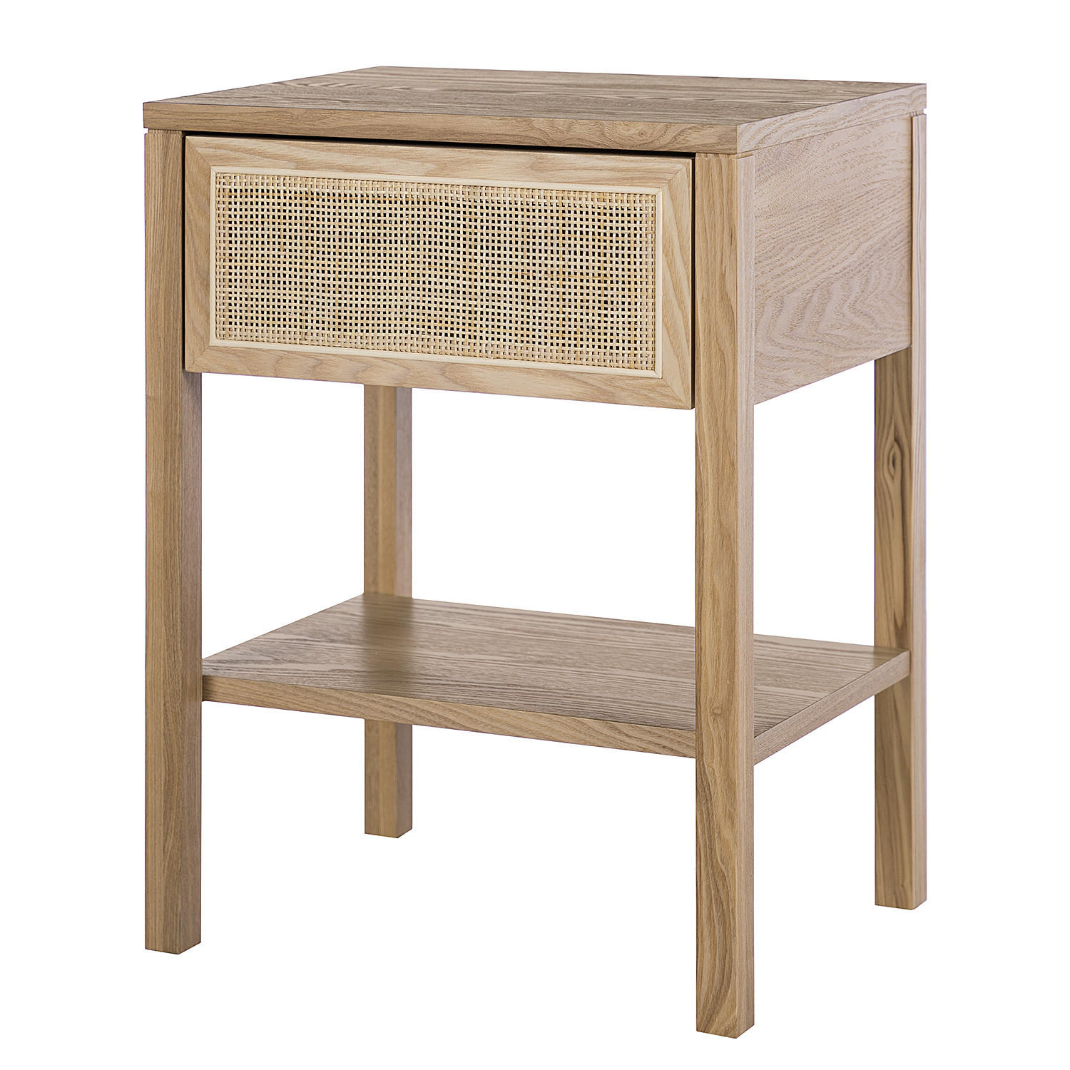 NACHTTISCH - Rattan / Eiche teilmassiv - Beige, Naturmaterialien (45/60/35cm) - home24