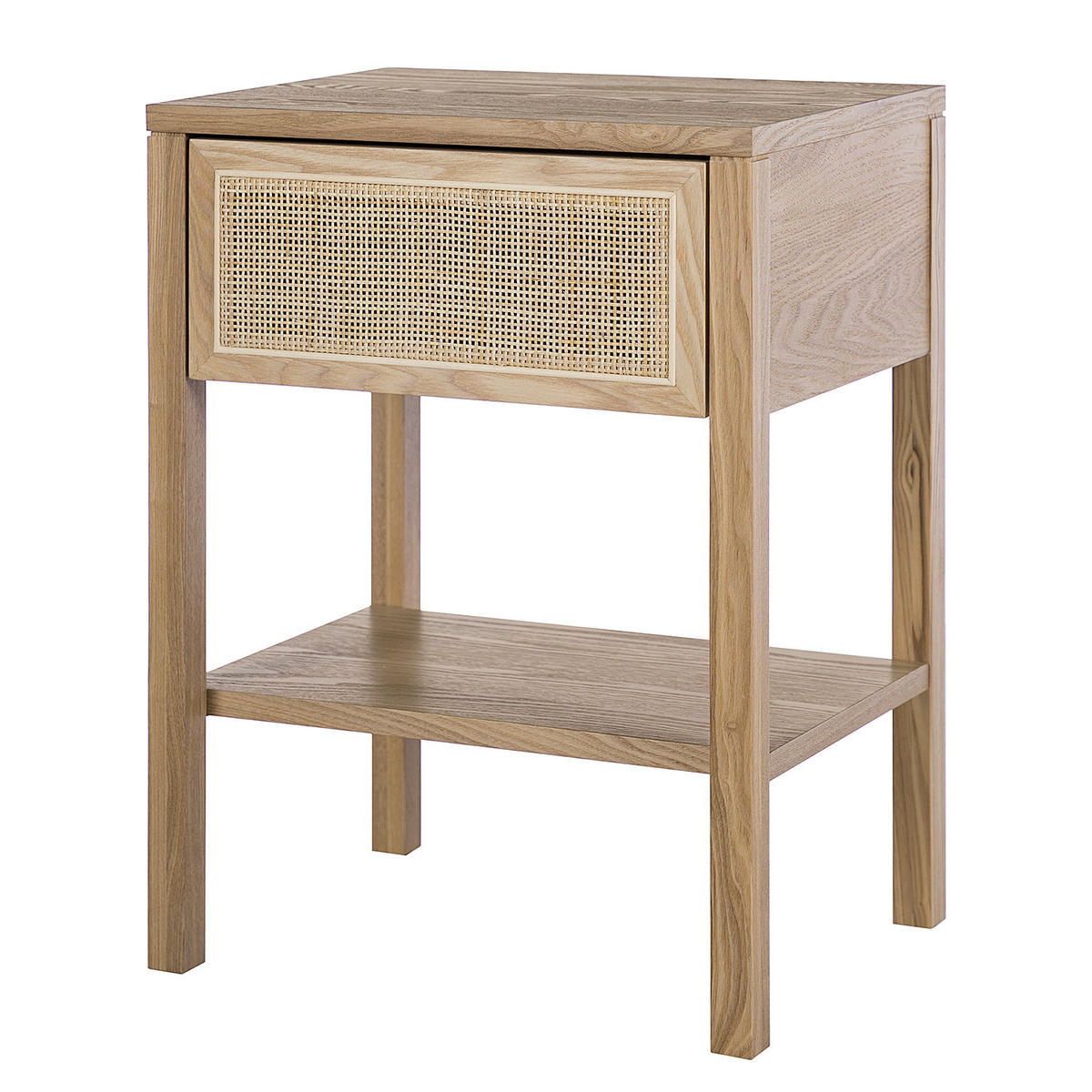 NACHTTISCH - Rattan / Eiche teilmassiv - Beige, Naturmaterialien (45/60/35cm) - home24