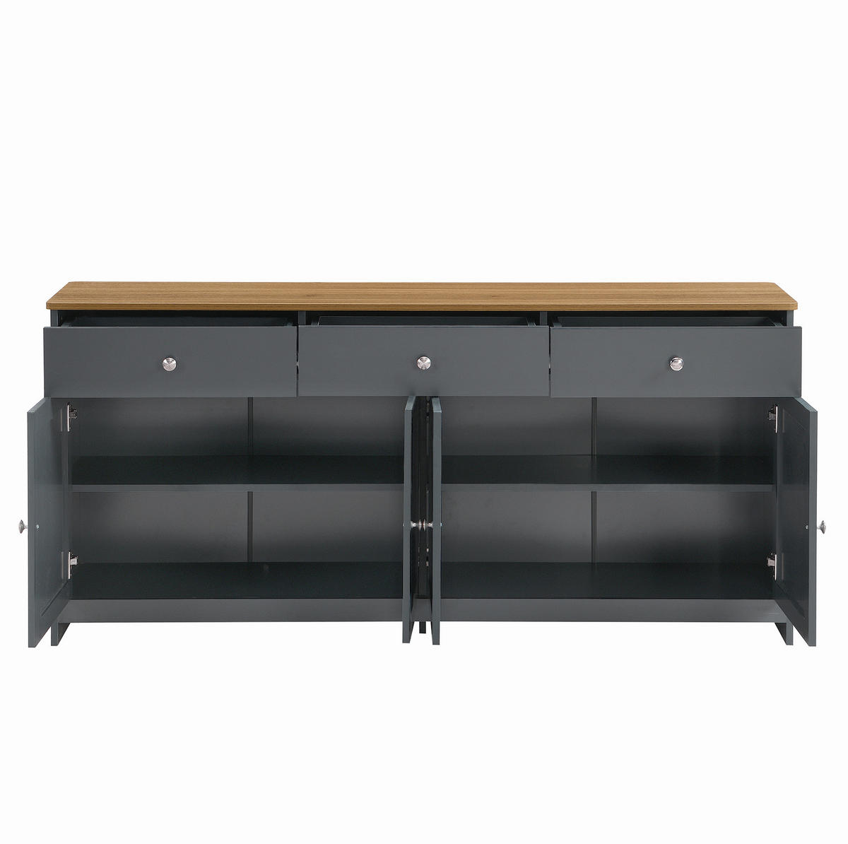 SIDEBOARD 160/37/75 cm grauschwarz aus MDF mit 3 Schubladen - Schwarz, Holzwerkstoff (160/75/37cm) - OKWISH
