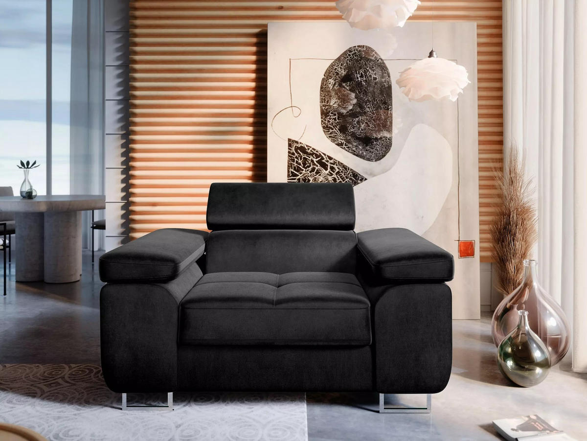 SESSEL WILD mit verstellbare Kopfstütze Velours Anthrazit - Chromfarben/Anthrazit, Holz/Textil (138/100/101cm) - Muffo