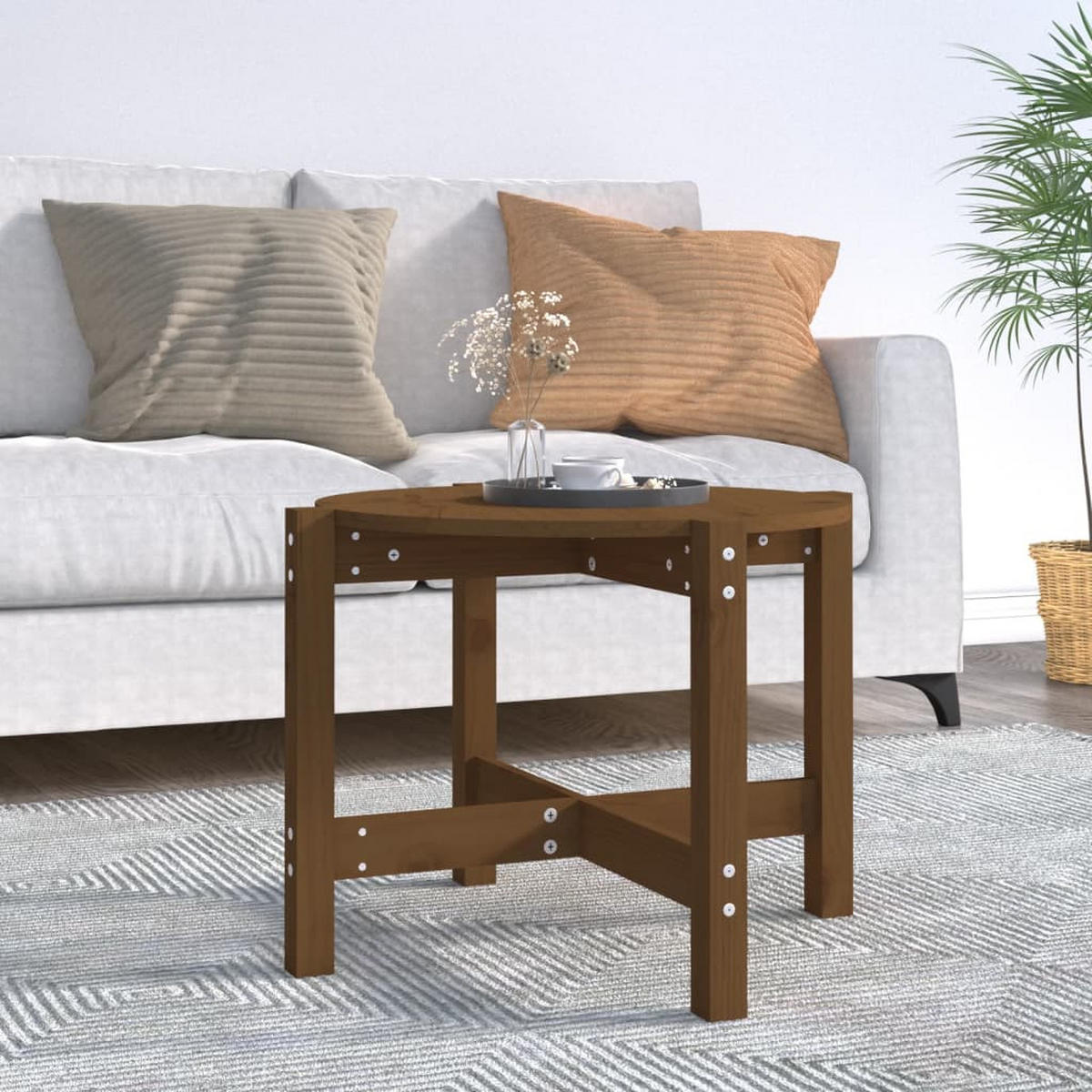 COUCHTISCH Honigbraun Ø 62,5x45 cm Massivholz Kiefer - Braun, Holz (62.5/62.5/45cm) - furnicato