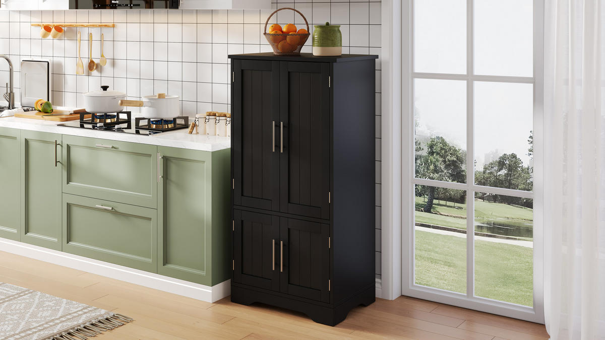 HOCHSCHRANK aus MDF mit 4 Türen, LED-Sensorlicht, 60/40/120 cm, Schwarz - Schwarz, Holzwerkstoff (40/120/60cm) - Redom