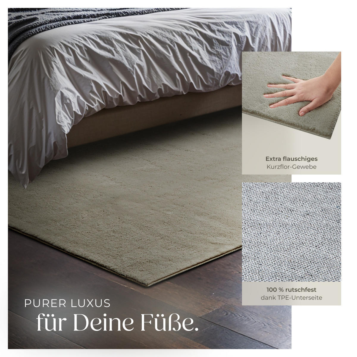 KURZFLORTEPPICH Soft Zone,rutschfeste Unterseite,Sand - Sandfarben, Kunststoff (170/120cm) - tectake