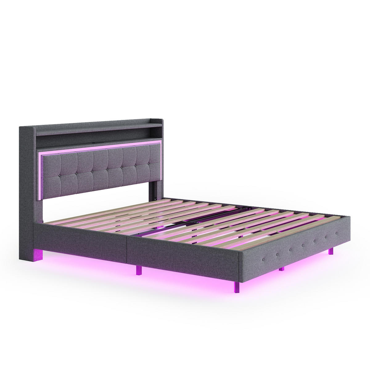 POLSTERBETT mit USB und LED 160x200 cm Grau - Grau, Metall (160/200cm) - Meubliv