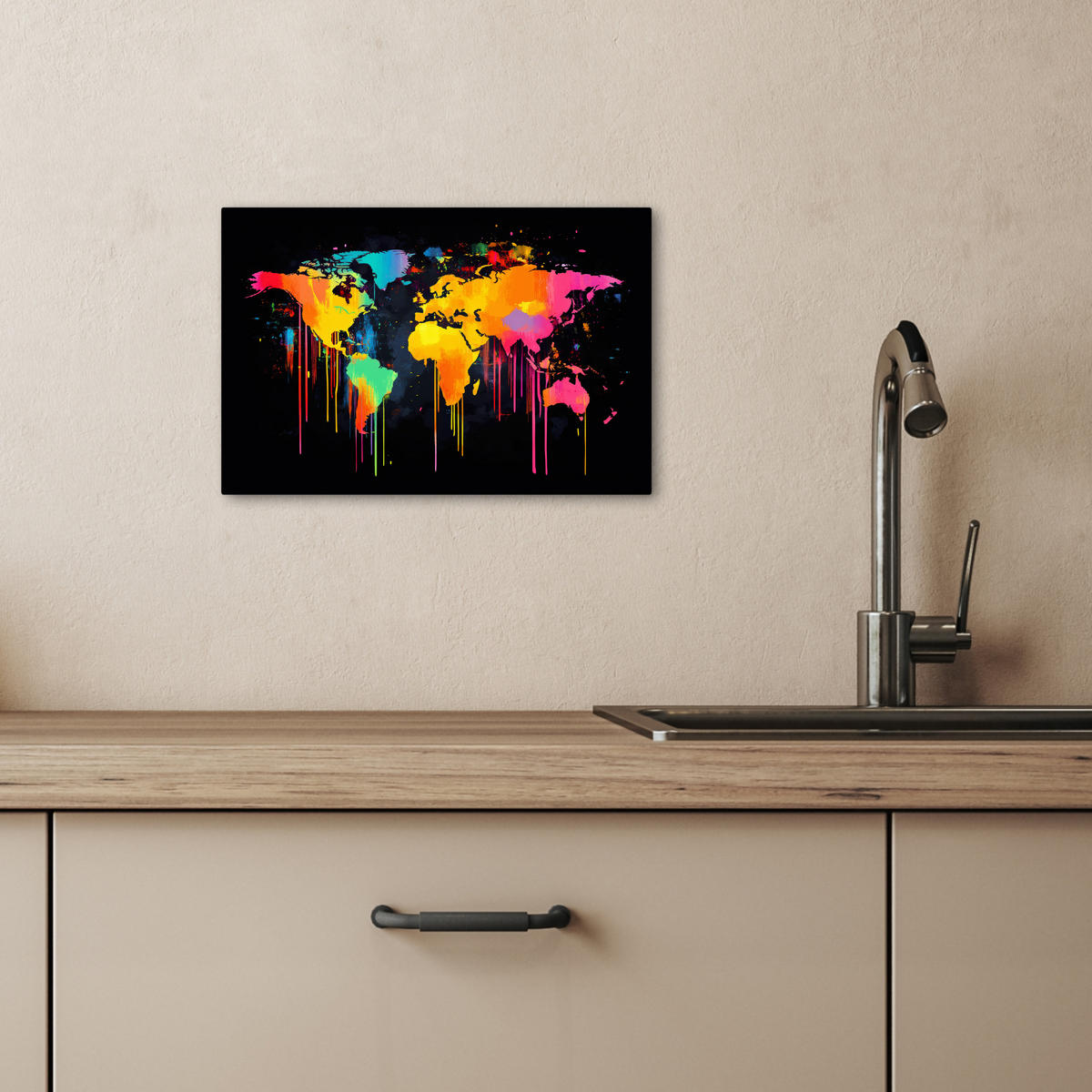 LEINWANDBILD Weltkarte - Farbe - Bunt - Graffiti - Welt 30x20 cm - Multicolor, Textil (30/20cm) - MuchoWow