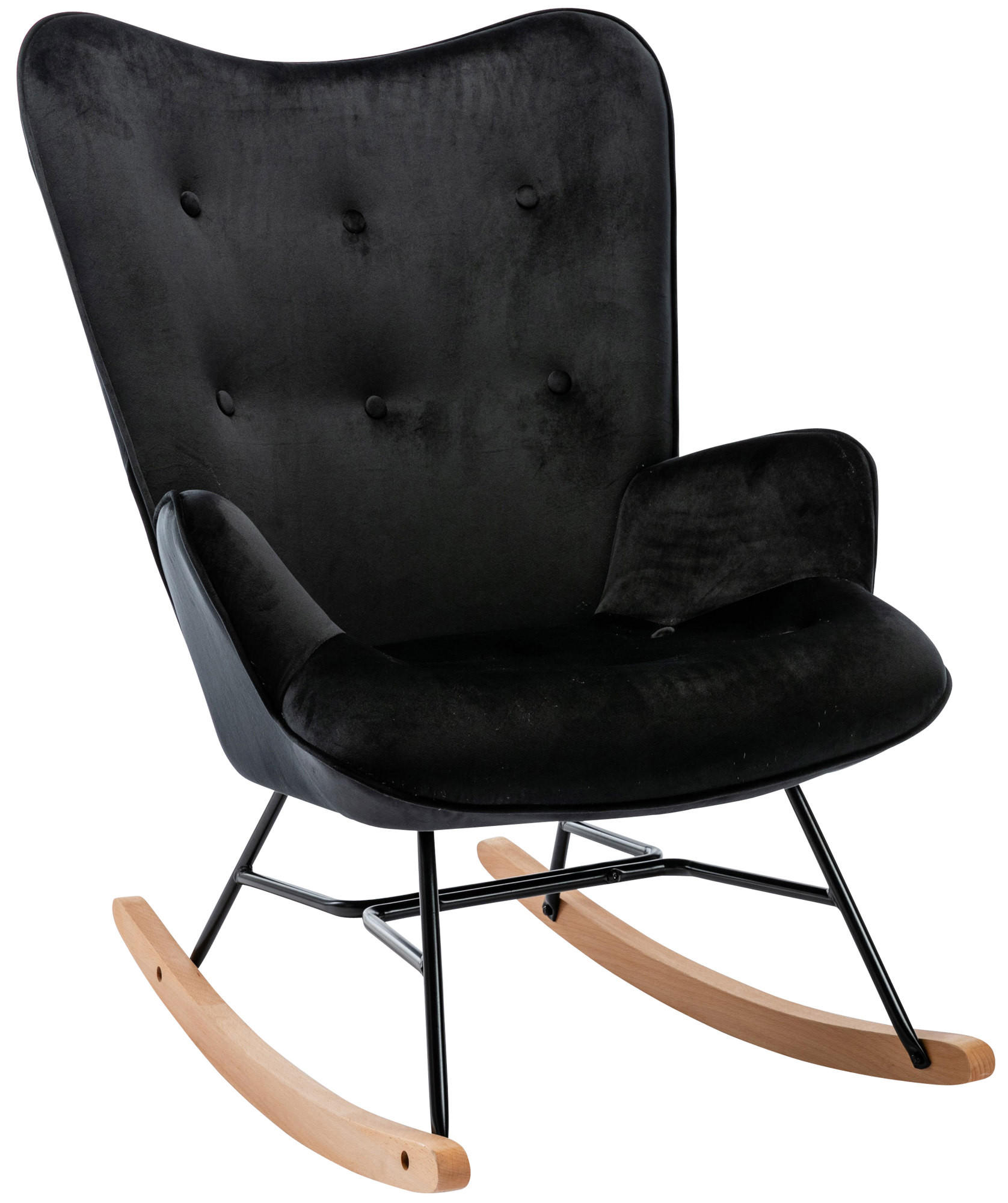 SCHAUKELSTUHL Sanna Samt, Gestell Buchenholz natur / Metall Schwarz Schwarz - Schwarz/Naturfarben, Holz/Textil (71/98/88cm) - TPFLiving