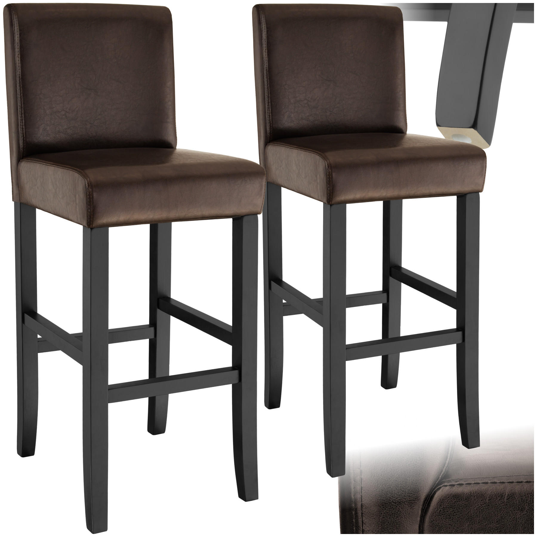 BARHOCKER 2er Set Kunstleder, Sitzhöhe 76 cm,antikbraun - Braun, Holz (40/107/41cm) - tectake