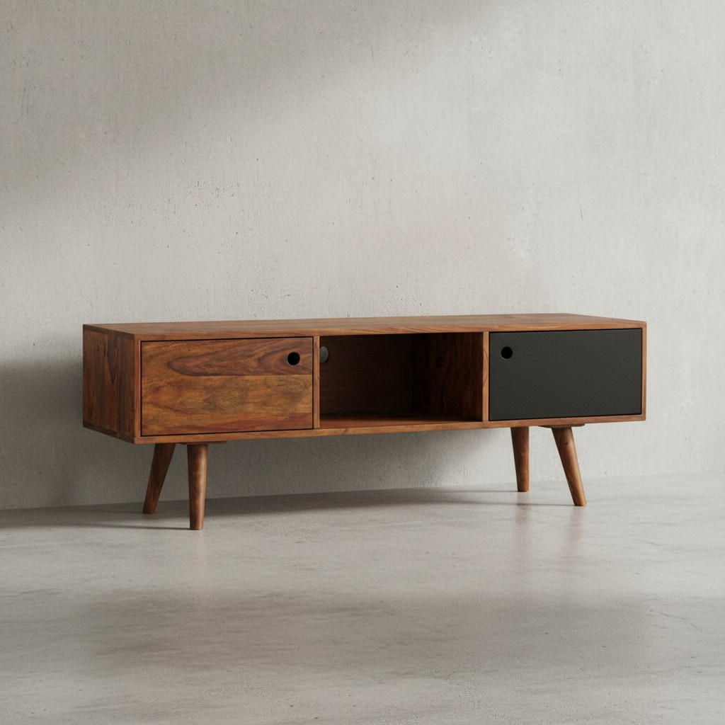 TV-LOWBOARD Massivholz, rustikaler Landhausstil, einzigartige Maserung, Schwarz 140x35x45 cm - Dunkelbraun/Schwarz, Holz (140/45/35cm) - KADIMA DESIGN