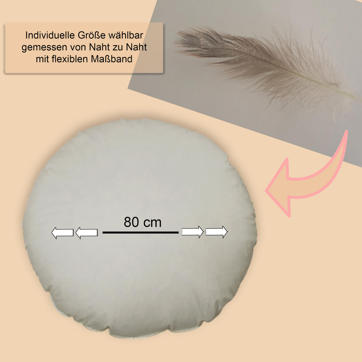 FEDERKISSEN 80 cm rund Baumwolle - Creme, Textil (80/80cm) - TiborTex