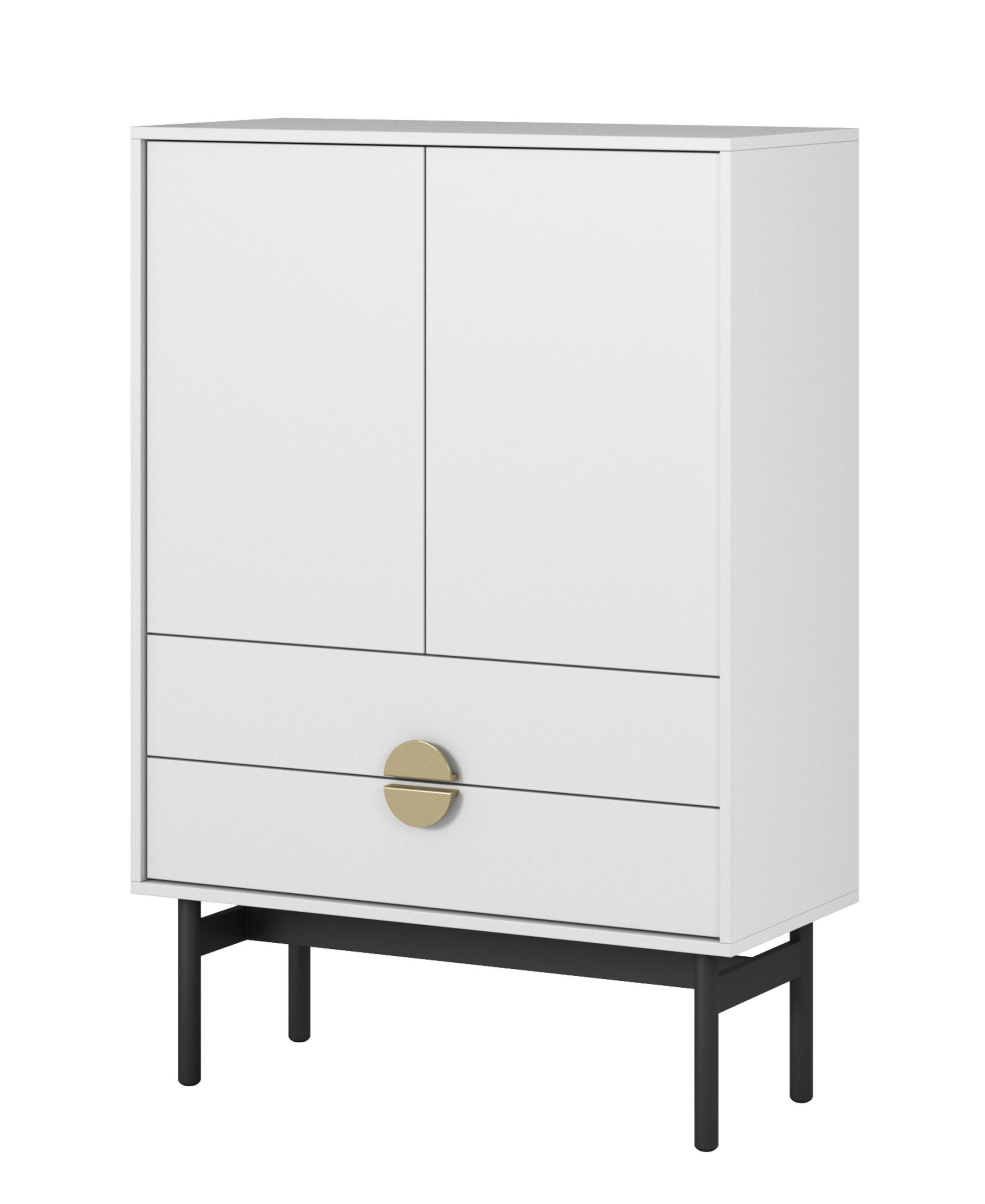 HIGHBOARD Stoon Weiß / Schwarz mit 2 Schubladen 85 cm - Goldfarben/Schwarz, Holzwerkstoff/Metall (85.5/123.7/38cm) - Selsey