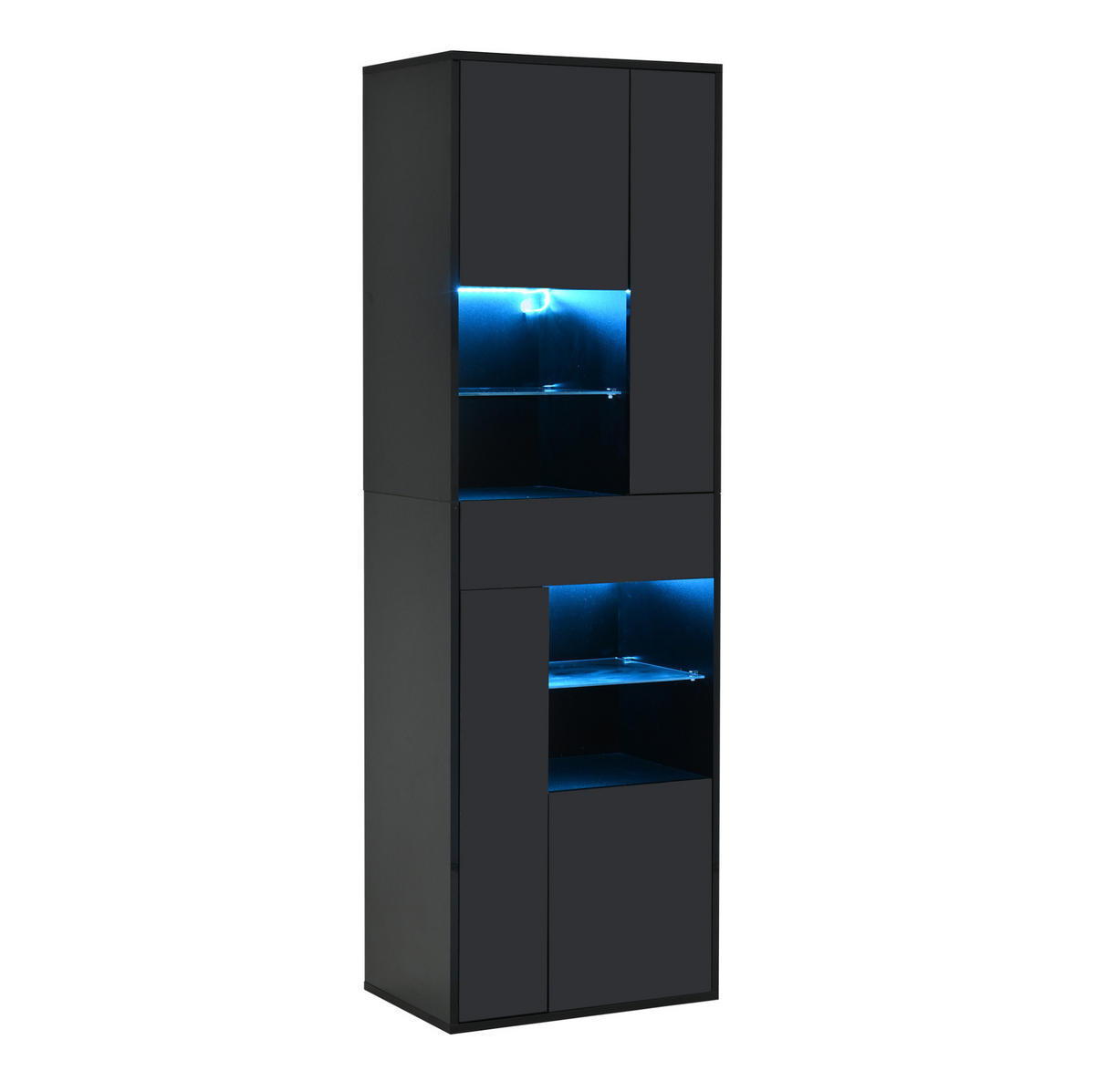 VITRINE 55/38/170 cm aus Spanplatte mit LED-Beleuchtung und Hochglanzfront Schwarz - Schwarz, Holzwerkstoff (55/170/38cm) - Modenvie